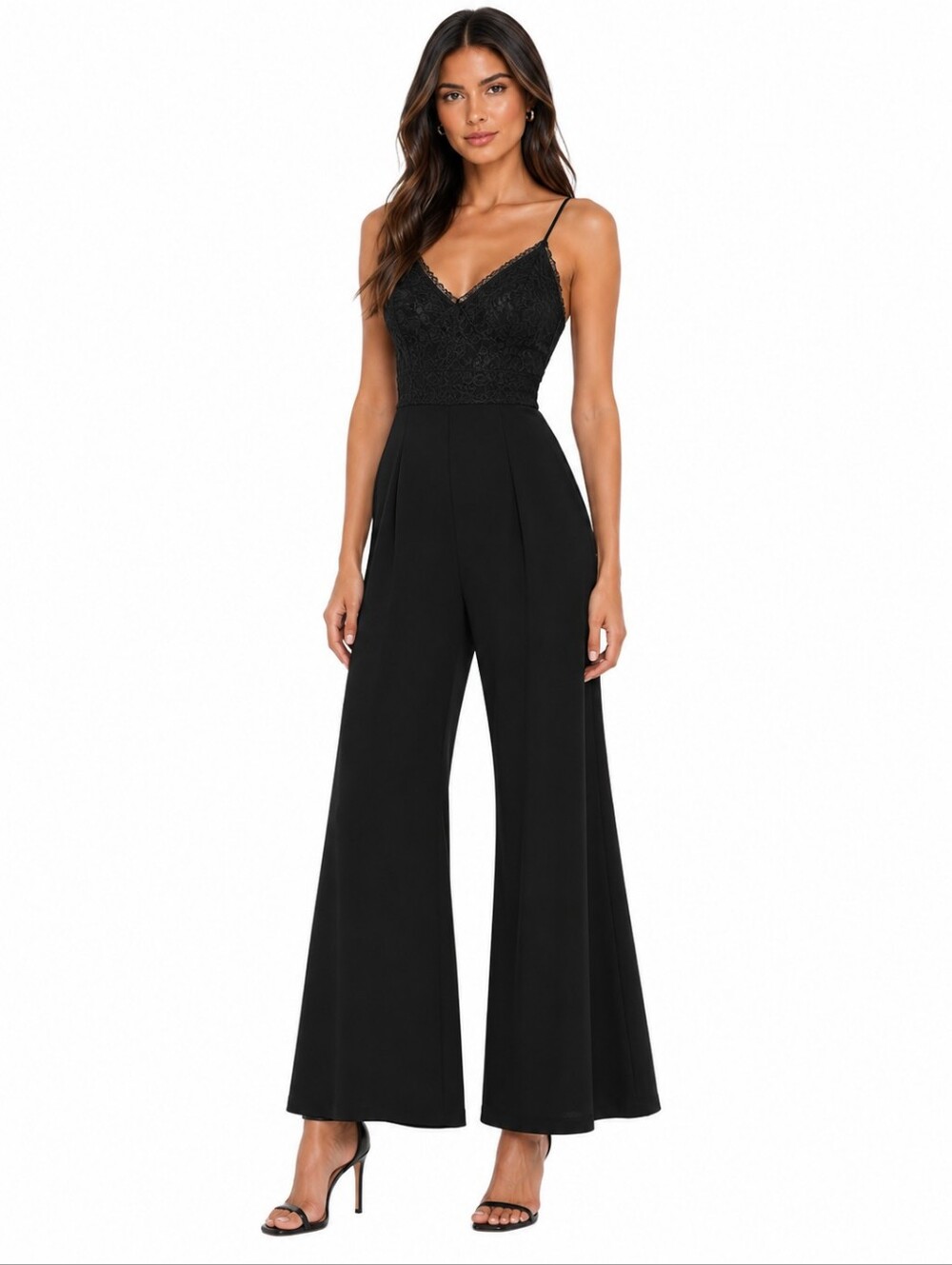 Wayf black lace bodice wide leg jumpsuit